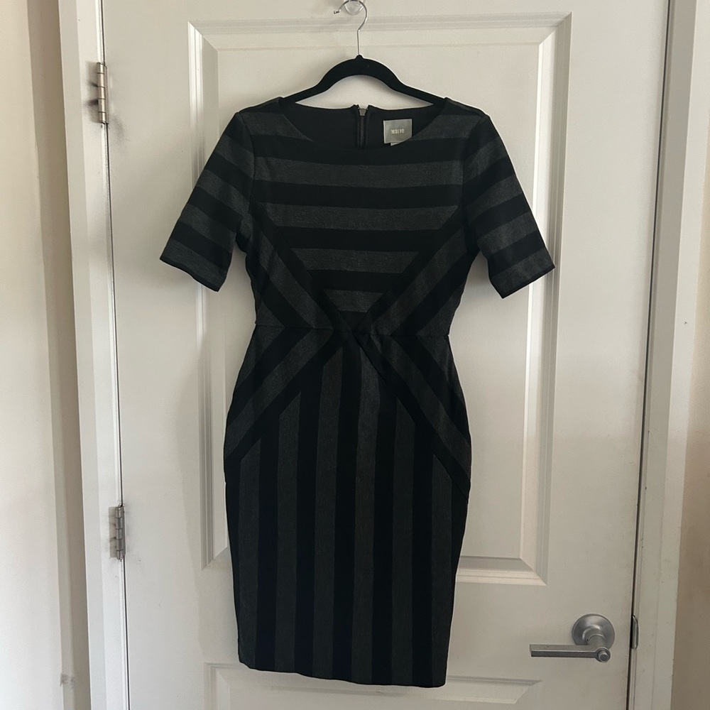 Maeve Black and Gray Striped Midi Dress